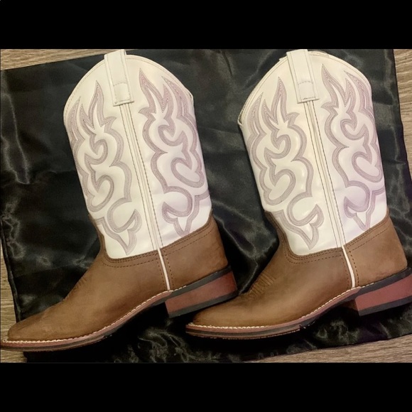 Fancy Mesquite Women's US 6.5 M Embroidered Pink Taupe White Dress Cowboy Boots - Picture 3 of 6